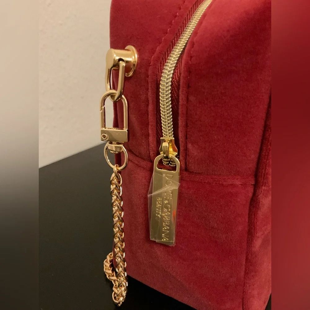 Dolce‎ & Gabbana Red Cosmetic Bag with Gold Accents